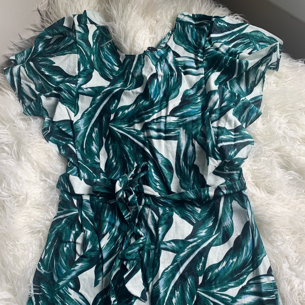 Palm Print V-Back Midi Dress